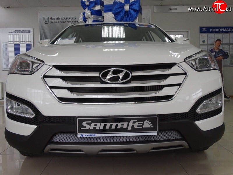 1 539 р. Сетка на бампер Russtal (хром) Hyundai Santa Fe DM дорестайлинг (2012-2016)  с доставкой в г. Йошкар-Ола