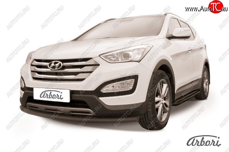 6 389 р. Защита переднего бампера Arbori (черная, 1 труба d57 mm). Hyundai Santa Fe DM дорестайлинг (2012-2016)  с доставкой в г. Йошкар-Ола