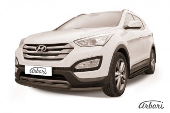 Защита переднего бампера Arbori (черная, 2 трубы d57 и 42 mm) Hyundai Santa Fe DM дорестайлинг (2012-2016)