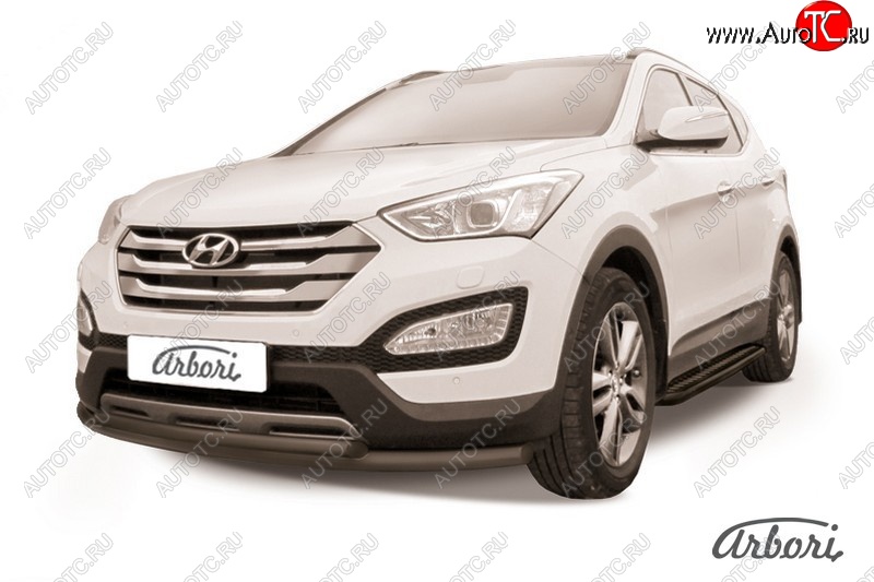 6 929 р. Защита переднего бампера Arbori (черная, 2 трубы d57 и 42 mm) Hyundai Santa Fe DM дорестайлинг (2012-2016)  с доставкой в г. Йошкар-Ола