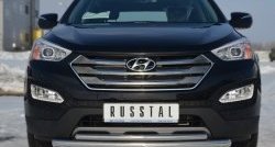 Защита переднего бампера (2 трубыØ63 и 42 мм, нержавейка) SLITKOFF Hyundai Santa Fe DM дорестайлинг (2012-2016)