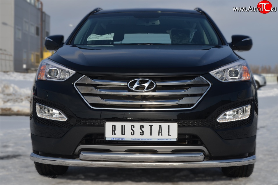 20 749 р. Защита переднего бампера (2 трубыØ63 мм, нержавейка) SLITKOFF Hyundai Santa Fe DM дорестайлинг (2012-2016)  с доставкой в г. Йошкар-Ола