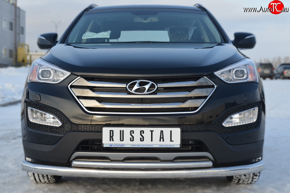 17 999 р. Защита переднего бампера (2 трубыØ76 и 42 мм, нержавейка) SLITKOFF Hyundai Santa Fe DM дорестайлинг (2012-2016)  с доставкой в г. Йошкар-Ола