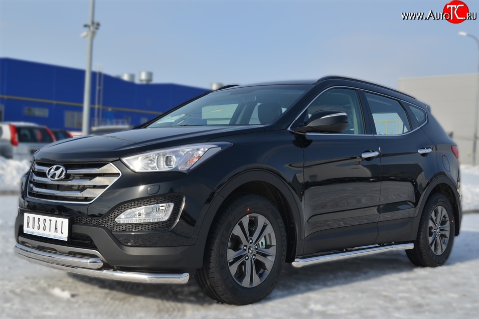 14 849 р. Защита порогов из круглой трубы диаметром 63 мм Russtal Hyundai Santa Fe DM дорестайлинг (2012-2016) (Защита порогов с со скосами на торцах (вариант 1))  с доставкой в г. Йошкар-Ола