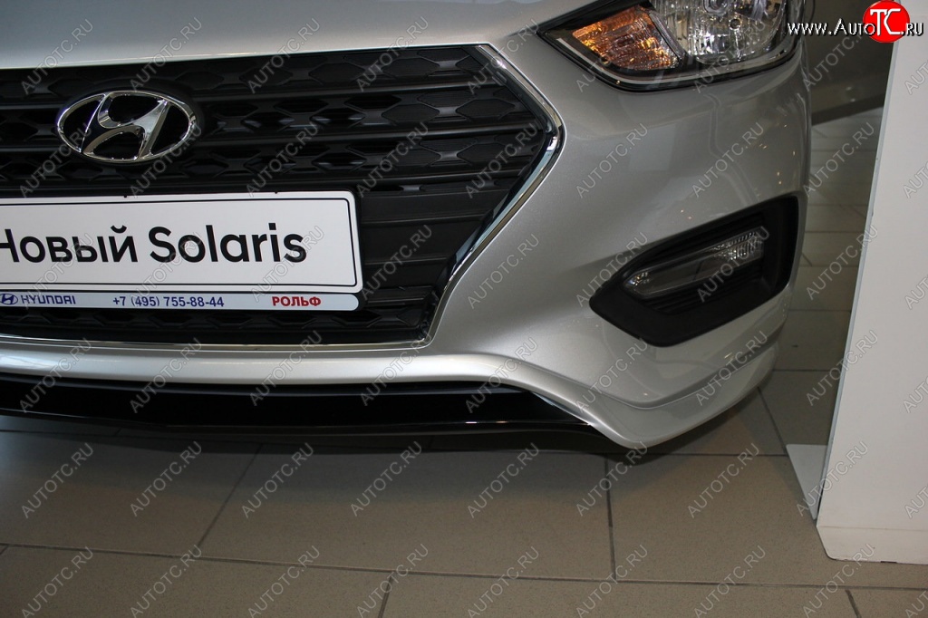 4 999 р. Накладка на передний бампер АвтоКрат  Hyundai Solaris  HCR (2017-2020) седан дорестайлинг (Неокрашенная)  с доставкой в г. Йошкар-Ола