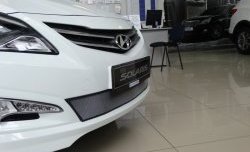 1 539 р. Сетка на бампер Russtal (хром) Hyundai Solaris RBr седан рестайлинг (2014-2017)  с доставкой в г. Йошкар-Ола. Увеличить фотографию 3