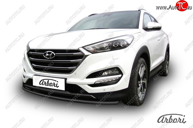 8 819 р. Защита переднего бампера Arbori (черная, 1 труба d42 mm). Hyundai Tucson TL дорестайлинг (2015-2018)  с доставкой в г. Йошкар-Ола