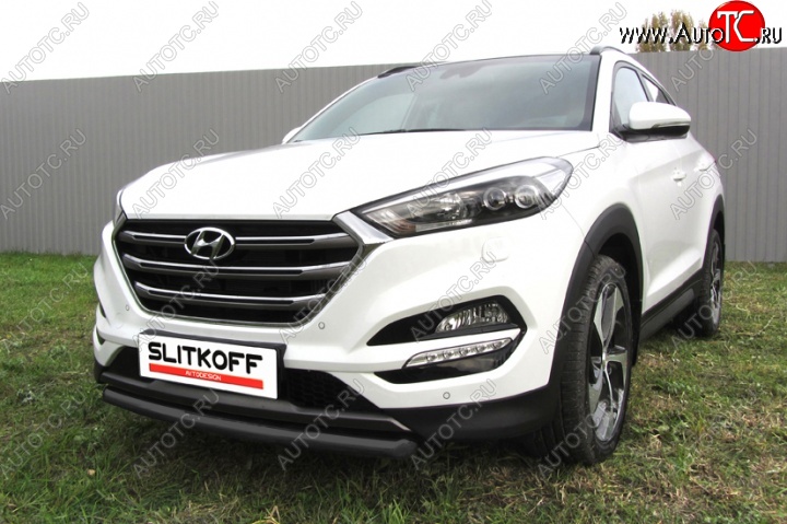 11 199 р. Защита переднего бампера из трубы d57 Slitkoff Hyundai Tucson TL дорестайлинг (2015-2018) (Цвет: серебристый)  с доставкой в г. Йошкар-Ола