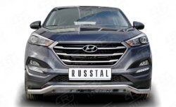 Защита переднего бампера (Ø63 мм волна, нержавейка) SLITKOFF Hyundai Tucson TL дорестайлинг (2015-2018)