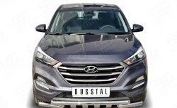 Защита переднего бампера (2 трубы Ø63 мм с зубами, нержавейка) SLITKOFF Hyundai Tucson TL дорестайлинг (2015-2018)