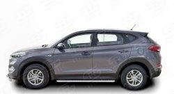 20 749 р. Широкая защита порогов Russtal Hyundai Tucson TL дорестайлинг (2015-2018) (Защита порогов с со скосами на торцах (вариант 1))  с доставкой в г. Йошкар-Ола. Увеличить фотографию 2