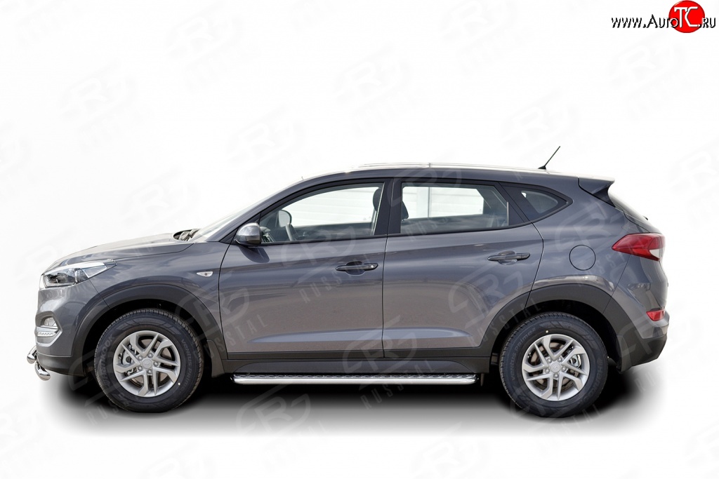 20 749 р. Широкая защита порогов Russtal Hyundai Tucson TL дорестайлинг (2015-2018) (Защита порогов с со скосами на торцах (вариант 1))  с доставкой в г. Йошкар-Ола