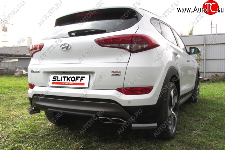 4 999 р. Защита заднего бампера из уголков d57 Slitkoff  Hyundai Tucson  TL (2015-2018) дорестайлинг (Цвет: серебристый)  с доставкой в г. Йошкар-Ола