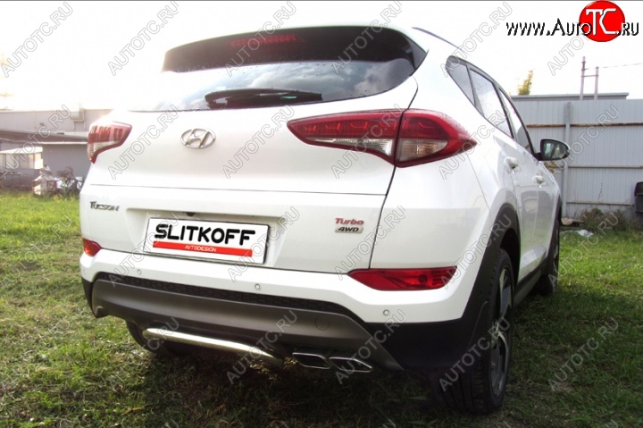 10 199 р. Защита заднего бампера диаметром 42 мм с изгибом Slitkoff  Hyundai Tucson  TL (2015-2018) дорестайлинг (Нержавейка, Полированная)  с доставкой в г. Йошкар-Ола