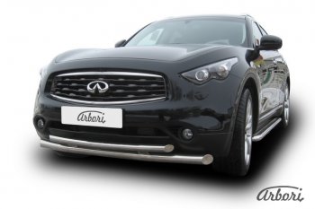 Защита переднего бампера Arbori (нержавейка, 2 трубы d76 и 57 mm) INFINITI FX50 S51 дорестайлинг (2008-2011)