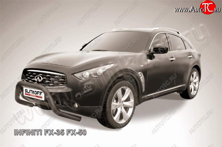 28 999 р. Кенгурятник d76 Slitkoff (низкий, широкий) INFINITI FX50 S51 дорестайлинг (2008-2011) (Цвет: серебристый)  с доставкой в г. Йошкар-Ола