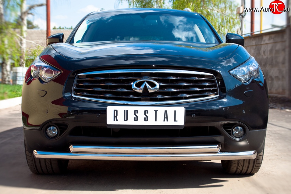 23 599 р. Защита переднего бампера (2 трубыØ63 мм, нержавейка) SLITKOFF INFINITI QX70 S51 (2013-2020)  с доставкой в г. Йошкар-Ола