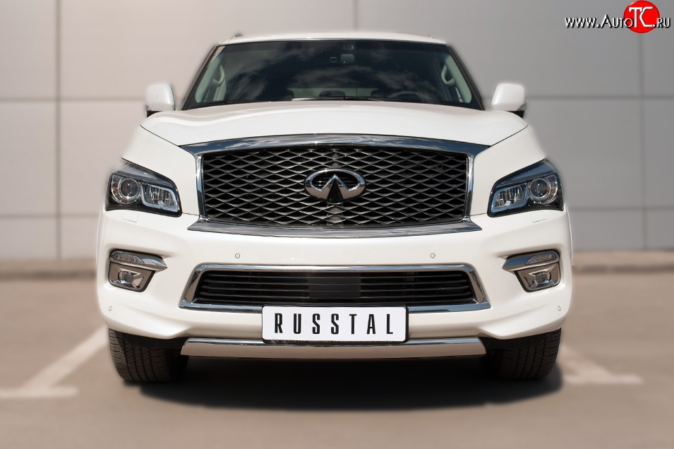 20 999 р. Защита переднего бампера (Ø75х42 мм, нержавейка) Russtal INFINITI QX80 Z62 1-ый рестайлинг (2014-2018)  с доставкой в г. Йошкар-Ола