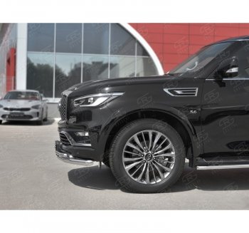 24 649 р. Защита переднего бампера (2 трубы Ø63 и 42 мм, нержавейка) SLITKOFF  INFINITI QX80  Z62 (2018-2024) 2-ой рестайлинг  с доставкой в г. Йошкар-Ола. Увеличить фотографию 2