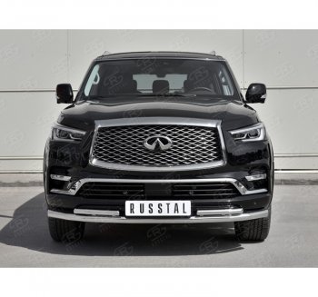 24 649 р. Защита переднего бампера (2 трубы Ø63 и 42 мм, нержавейка) SLITKOFF  INFINITI QX80  Z62 (2018-2024) 2-ой рестайлинг  с доставкой в г. Йошкар-Ола. Увеличить фотографию 3