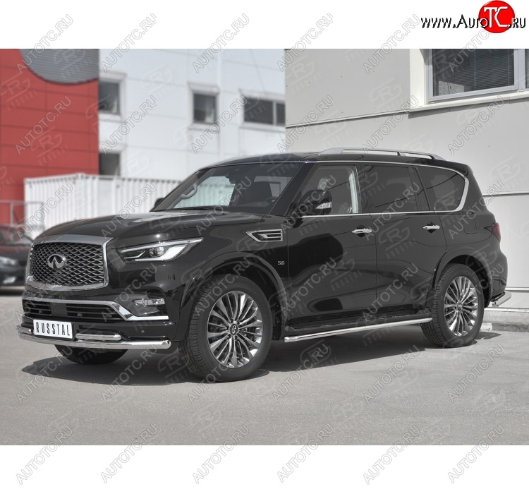 24 649 р. Защита переднего бампера (2 трубы Ø63 и 42 мм, нержавейка) SLITKOFF  INFINITI QX80  Z62 (2018-2024) 2-ой рестайлинг  с доставкой в г. Йошкар-Ола