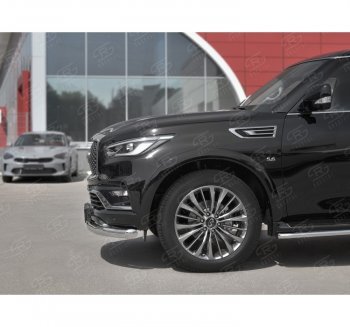 20 649 р. Защита переднего бампера (Ø76 мм, нержавейка) SLITKOFF  INFINITI QX80  Z62 (2018-2024) 2-ой рестайлинг  с доставкой в г. Йошкар-Ола. Увеличить фотографию 2