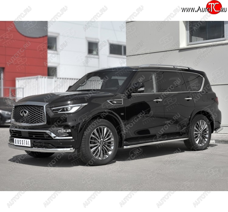 20 649 р. Защита переднего бампера (Ø76 мм, нержавейка) SLITKOFF  INFINITI QX80  Z62 (2018-2024) 2-ой рестайлинг  с доставкой в г. Йошкар-Ола