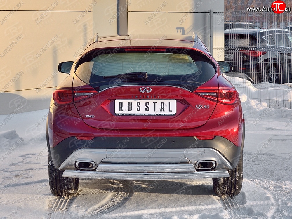 27 999 р. Защита заднего бампера (2 трубы Ø76х42 мм, нержавейка) Russtal INFINITI Qx50 J50 дорестайлинг (2013-2016)  с доставкой в г. Йошкар-Ола