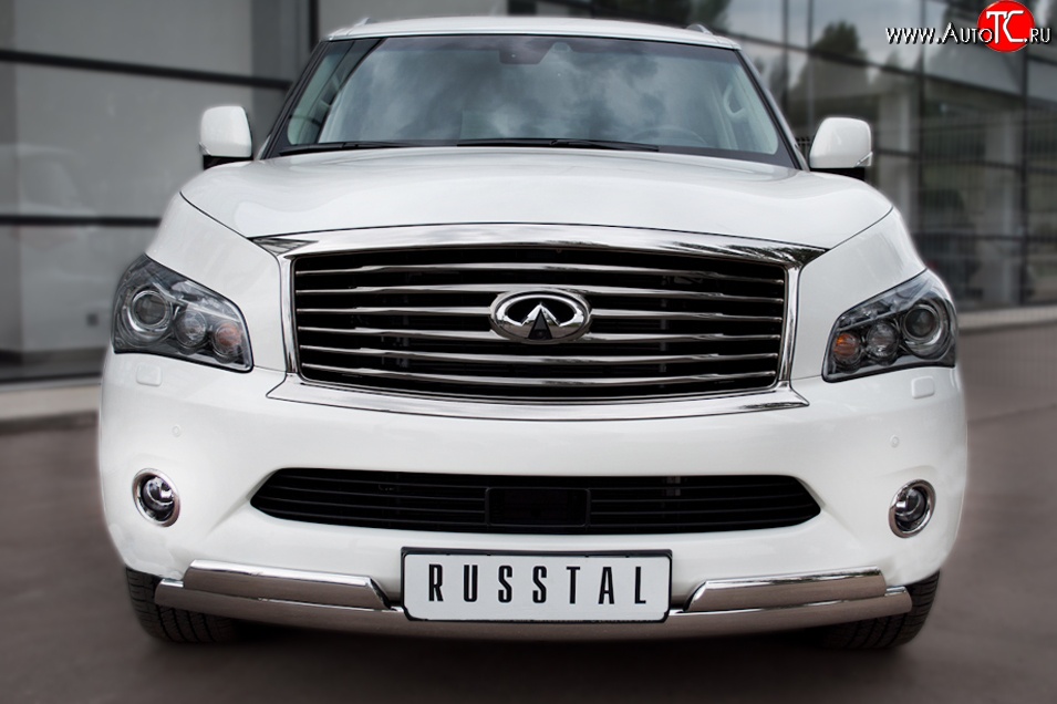 26 399 р. Защита переднего бампера (2 трубыØ76х42 мм, нержавейка) Russtal INFINITI QX56 Z62 (2010-2013)  с доставкой в г. Йошкар-Ола