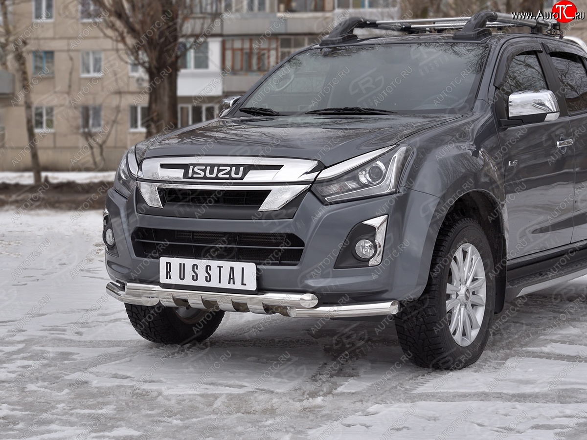 24 849 р. Защита переднего бампера (Ø 63 мм с клыками, нержавейка) SLITKOFF Isuzu D-Max RT85,TFR DoubleCab рестайлинг (2015-2021)  с доставкой в г. Йошкар-Ола