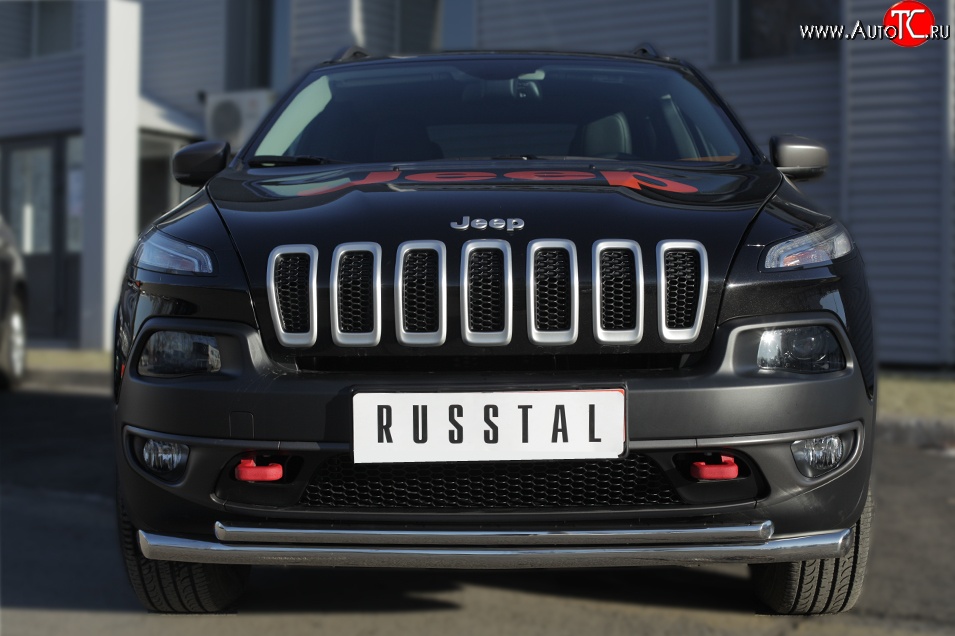 21 599 р. Защита переднего бампера (Trailhawk 2 трубыØ63 и 42 мм, нержавейка) SLITKOFF Jeep Cherokee KL дорестайлинг (2014-2017)  с доставкой в г. Йошкар-Ола