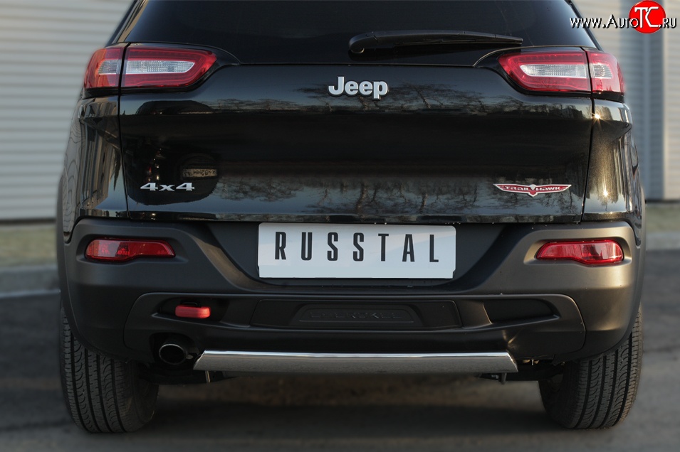 16 699 р. Защита заднего бампера (Trailhawk, Ø75x42 мм, нержавейка) Russtal Jeep Cherokee KL дорестайлинг (2014-2017)  с доставкой в г. Йошкар-Ола