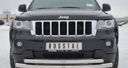 Защита переднего бампера (2 трубыØ76 и 63 мм, нержавейка) SLITKOFF Jeep Grand Cherokee WK2 дорестайлинг (2010-2013)