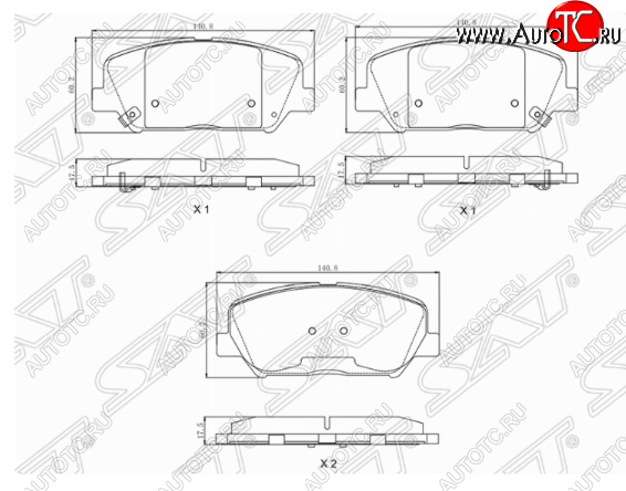 1 249 р. Комплект передних тормозных колодок SAT  KIA Ceed  2 JD (2012-2016) дорестайлинг универсал, дорестайлинг, хэтчбэк  с доставкой в г. Йошкар-Ола