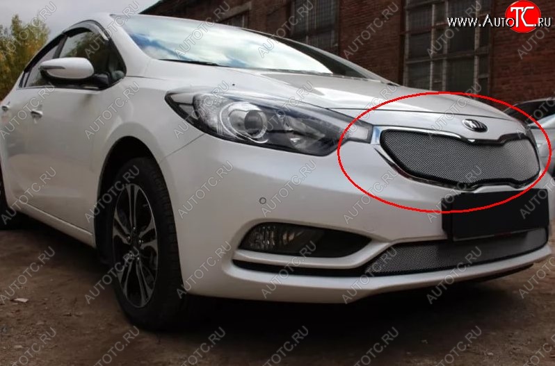 1 539 р. Сетка в решетку радиатора Russtal  KIA Cerato  3 YD (2013-2016) дорестайлинг седан (хром)  с доставкой в г. Йошкар-Ола