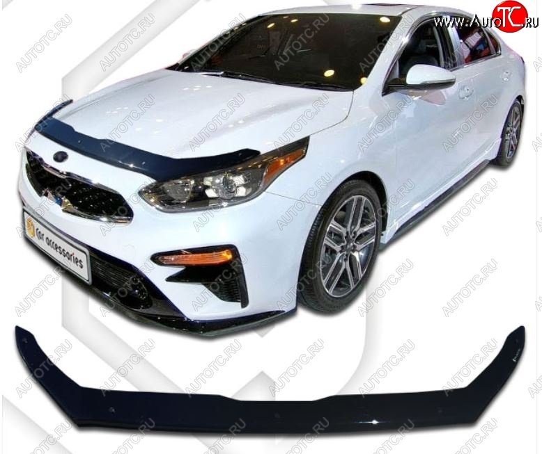 2 099 р. Дефлектор капота CA-Plastiс  KIA Cerato  4 BD (2018-2021) дорестайлинг седан, дорестайлинг, хэтчбэк (Classic черный, Без надписи)  с доставкой в г. Йошкар-Ола