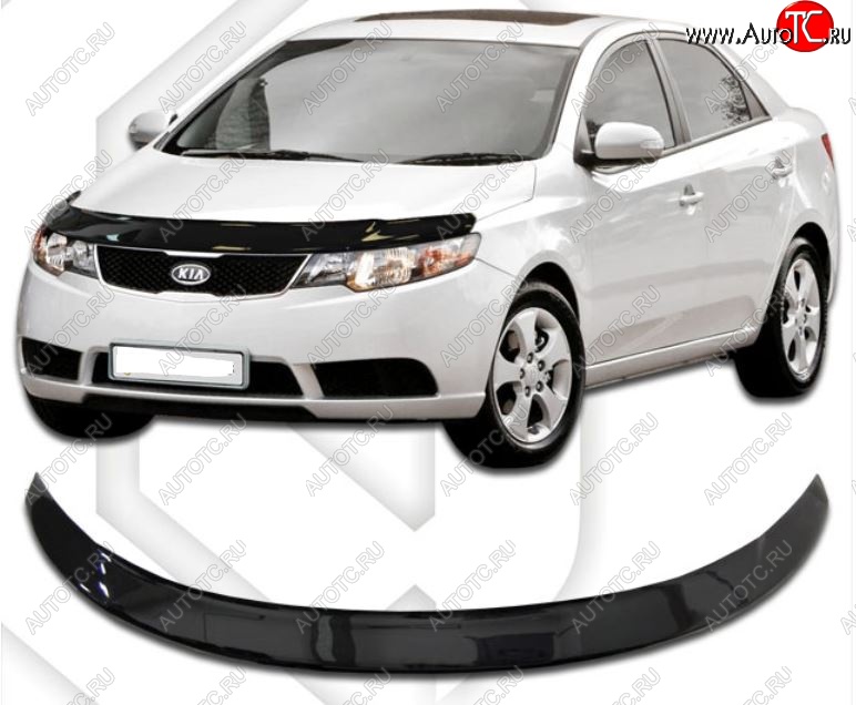 2 269 р. Дефлектор капота CA-Plastic  KIA Cerato  2 TD (2008-2013) седан (серия Classic черный, Без надписи)  с доставкой в г. Йошкар-Ола