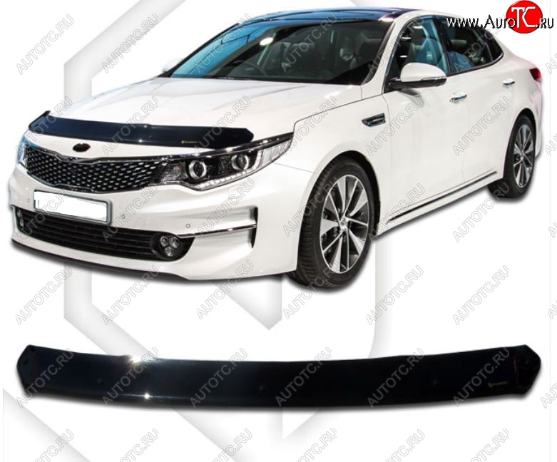 1 999 р. Дефлектор капота CA-Plastiс  KIA Optima  4 JF (2015-2018) дорестайлинг универсал, дорестайлинг седан (Classic черный, Без надписи)  с доставкой в г. Йошкар-Ола