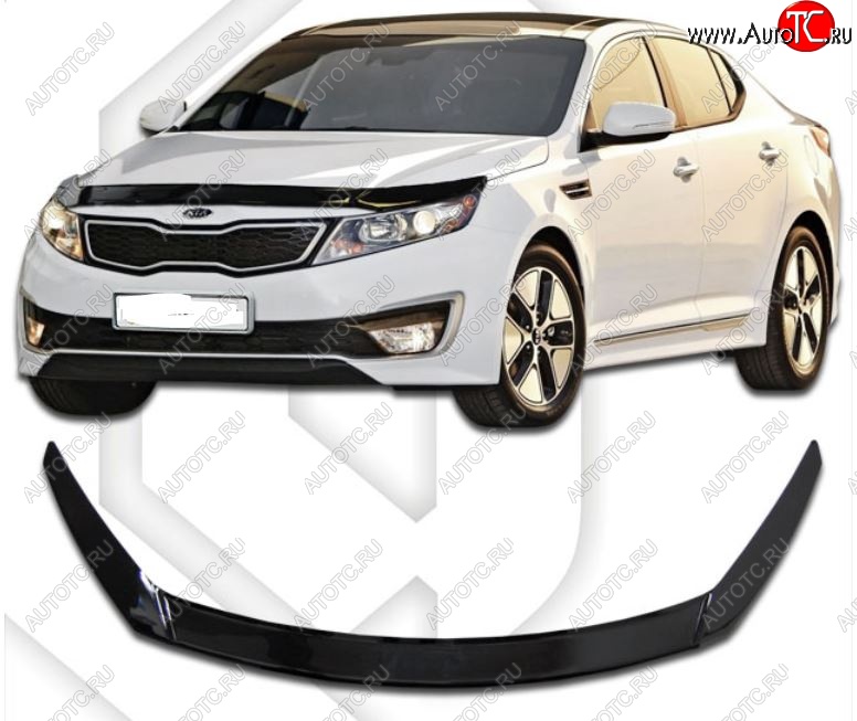 2 199 р. Дефлектор капота CA-Plastiс Exclusive KIA Optima 3 TF дорестайлинг седан (2010-2013) (Classic черный, Без надписи)  с доставкой в г. Йошкар-Ола