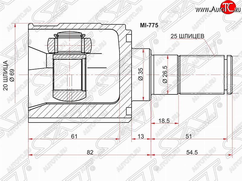 2 699 р. ШРУС SAT (внутренний, 20*25*35 мм) KIA Picanto 1 SA хэтчбэк 5 дв. дорестайлинг (2003-2007)  с доставкой в г. Йошкар-Ола