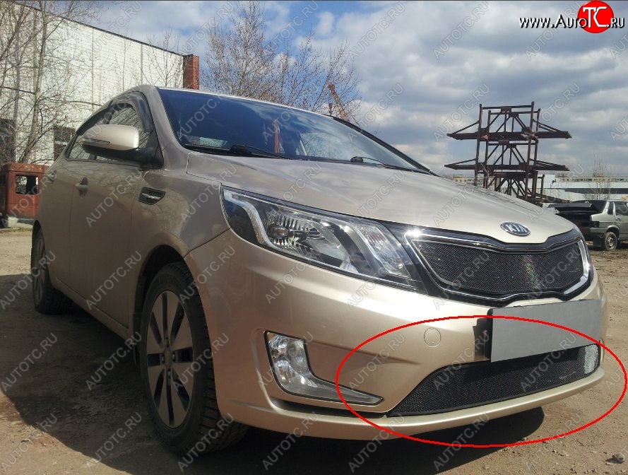 2 199 р. Нижняя защитная сетка на бампер Russtal (черная) KIA Rio 3 QB дорестайлингхэтчбек5дв. (2011-2015)  с доставкой в г. Йошкар-Ола