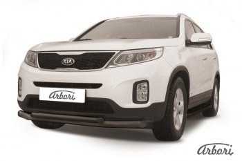 7 019 р. Защита переднего бампера Arbori (черная, 2 трубы d57 и 42 mm)  KIA Sorento  XM (2012-2015) рестайлинг  с доставкой в г. Йошкар-Ола. Увеличить фотографию 1