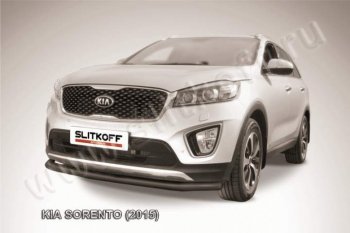 8 999 р. Защита переднего бампера из трубы d57 Slitkoff  KIA Sorento  UM/Prime (2014-2018) дорестайлинг (Цвет: серебристый)  с доставкой в г. Йошкар-Ола. Увеличить фотографию 1