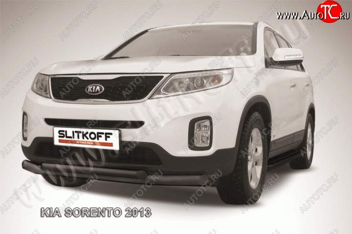 12 699 р. Защита переднего бампера из труб d76+57 Slitkoff (двойная) KIA Sorento XM рестайлинг (2012-2015) (Цвет: серебристый)  с доставкой в г. Йошкар-Ола