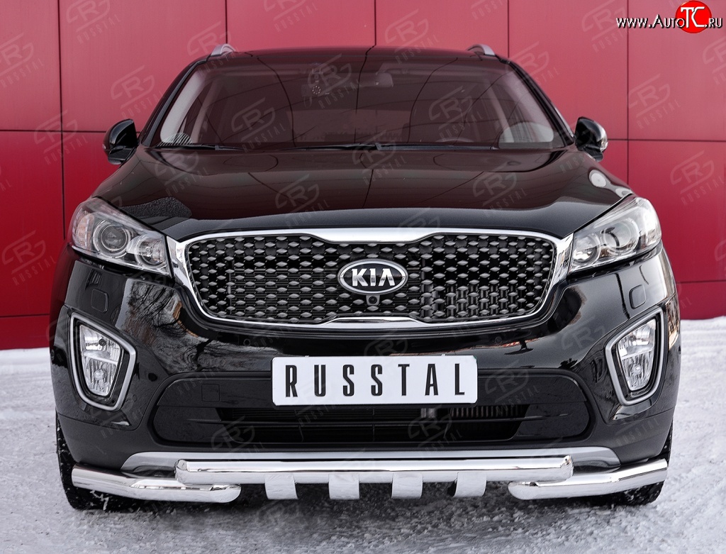 27 999 р. Защита переднего бампера (2 трубыØ63 мм, нержавейка) SLITKOFF KIA Sorento UM/Prime дорестайлинг (2014-2018)  с доставкой в г. Йошкар-Ола