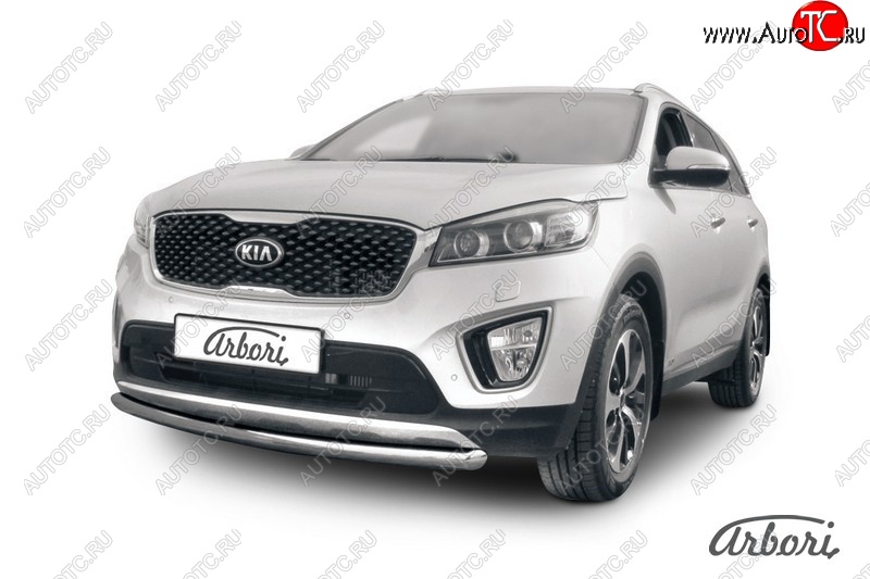 13 949 р. Защита переднего бампера Arbori (короткая, нержавейка, 1 труба d57 mm).  KIA Sorento  UM/Prime (2014-2018) дорестайлинг  с доставкой в г. Йошкар-Ола