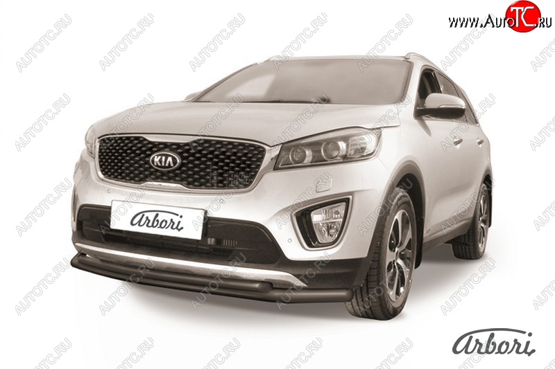 6 349 р. Защита переднего бампера Arbori (черная, 2 трубы d57 и 42 mm) KIA Sorento UM/Prime дорестайлинг (2014-2018)  с доставкой в г. Йошкар-Ола