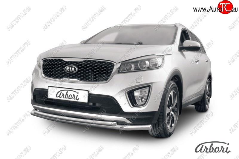 5 649 р. Защита переднего бампера Arbori (нержавейка, 2 трубы d57 и 42 mm) KIA Sorento UM/Prime дорестайлинг (2014-2018)  с доставкой в г. Йошкар-Ола