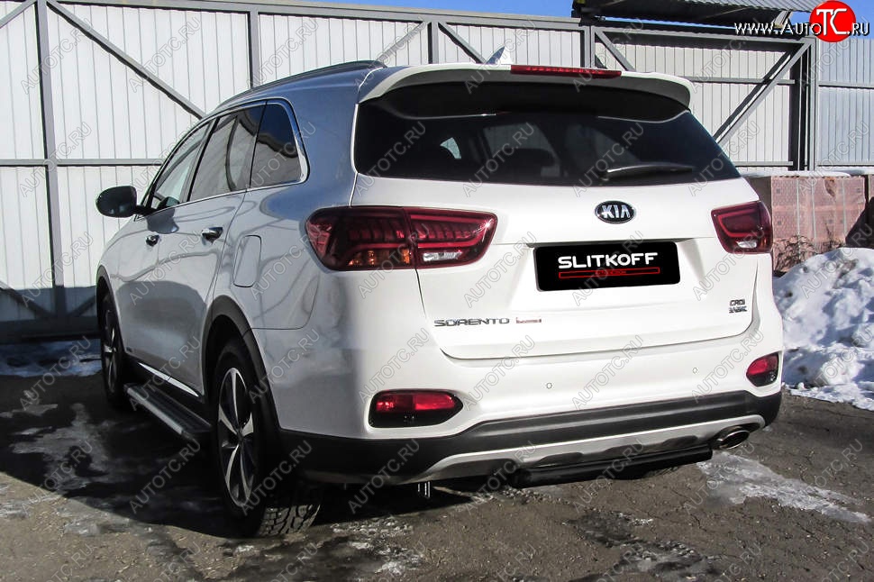 4 999 р. Защита заднего бампера Slitkoff (короткая, d57)  KIA Sorento  UM/Prime (2018-2020) рестайлинг (Сталь с полимерным покрытием. Цвет: чёрный)  с доставкой в г. Йошкар-Ола