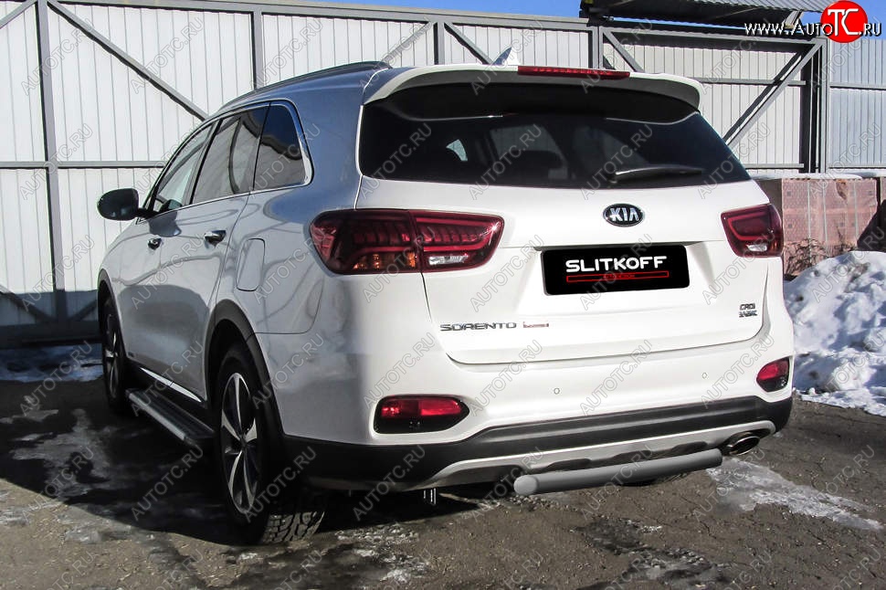 4 999 р. Защита заднего бампера Slitkoff (короткая, d57)  KIA Sorento  UM/Prime (2018-2020) рестайлинг (Сталь с полимерным покрытием. Цвет: серебристый)  с доставкой в г. Йошкар-Ола